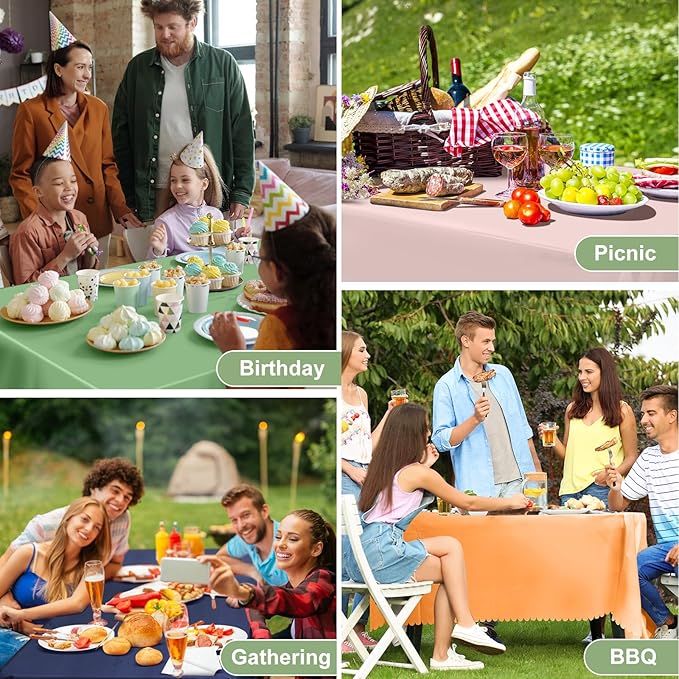 12 Pack Plastic Sage Green 54 X 108Inch Disposable Easter Scalloped Table Cloth, Waterproof Covers for Rectangle Table – Spring BBQ Picnic Wedding Bridal Shower Baby Shower Tea Party