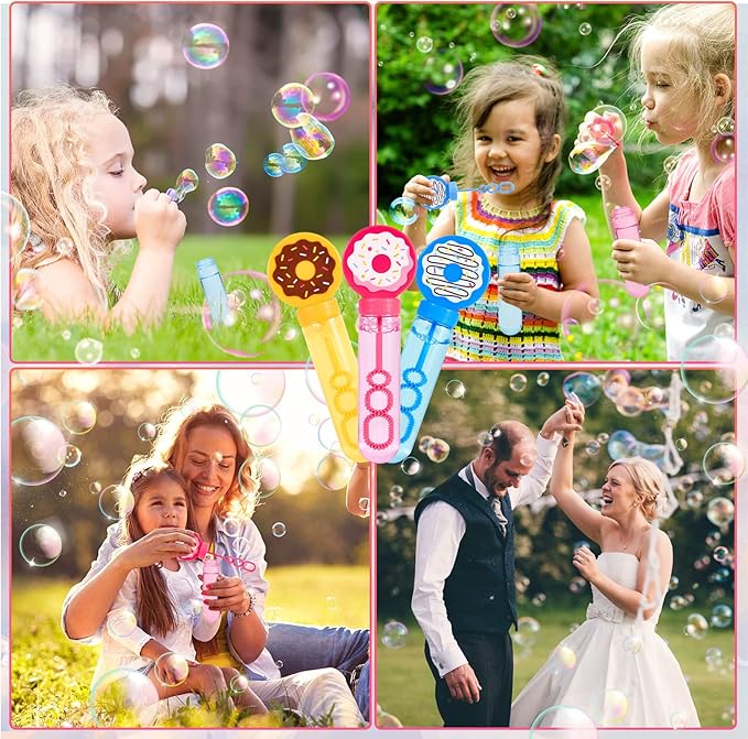 Winrayk Donut Bubble Wands for Kids Party Favors, 24 Large Bubbles Bulk, Carnival Prizes Easter Goody Bag Stuffers Pinata Filler Birthday Gift, Girls Boys Summer Beach Outdoor Toys Donut Party Favors