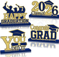 4Pcs Graduation Decorations Class of 2026 Wood Table Centerpieces Congrats Grad Wooden Sign Graduation Table Toppers Congratulate Tiered Tray Decor for 2026 Graduation Party (Navy Blue-Gold)