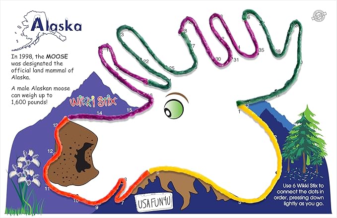 WIKKI STIX USA Fun Paks, Travel Essential for Road Trips, Featuring USA Landmarks and Locations, Made in USA. Pack of 20.