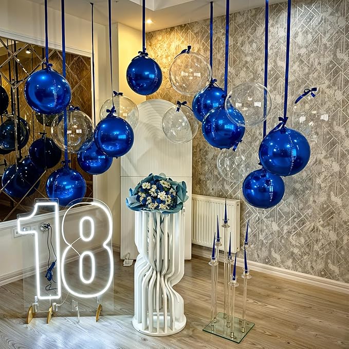 14 Pcs Navy Blue Round Foil Balloons 22/15/10 4D Ball Balloons Dark Blue Metallic Balloon Ornament Mylar Balloon Chrome for Birthday Graduation Wedding Anniversary New Year Disco Party Decor