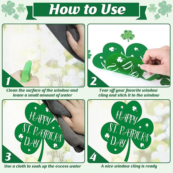 9 Sheets St Patricks Day Window Clings, 116 PCS St Patrick's Day Shamrock Window Stickers for St Patricks Day Decorations, Green Static Spring Window Clings for Glass Windows Decor