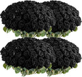 Auihiay 104PCS Black Roses, Realistic Silk Velvet Fake Roses, Vivid Artificial Black Rose Bouquet for Gothic Wedding, Bridal Bouquet, Party Backdrop, Home Decor, Valentine's Day, DIY Floral Crafts