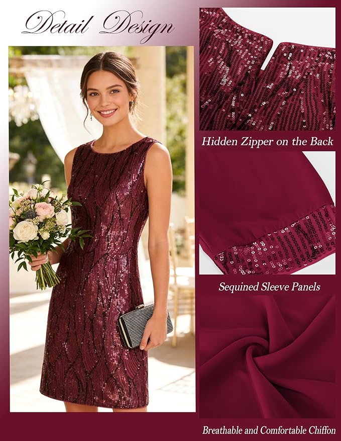 GRACE KARIN Women's Sequin Dress - Wedding Guest & Mother of The Bride Formal Dress - Two Piece Knee Length