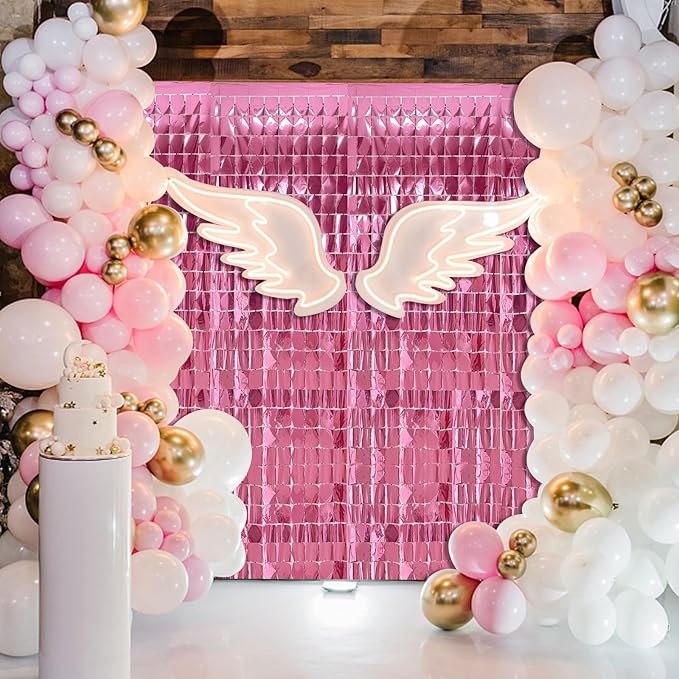 vwl Square Foil Curtain Streamer Tinsel Backdrop Photo Booth Props Background for Graduation Party,New Years,Birthday,Wedding,Halloween,Christmas Decorations (Pink, 2pack)