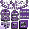DAZONGE Graduation Decorations Class of 2026 Purple, 265pcs Disposable 2026 Graduation Party Decorations Tableware Set, Grad Party Supplies for 50 Guests, Congrats Grad Banner and Hanging Swirls