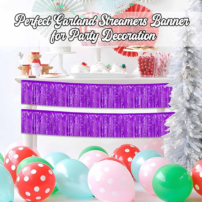 3 Pack 10 Ft Purple Foil Fringe Garland Metallic Streamers Tinsel Banner Wall Hanging Garland Backdrop for Parade Floats, Halloween, Christmas, Thanksgiving, New Year Party Decorations