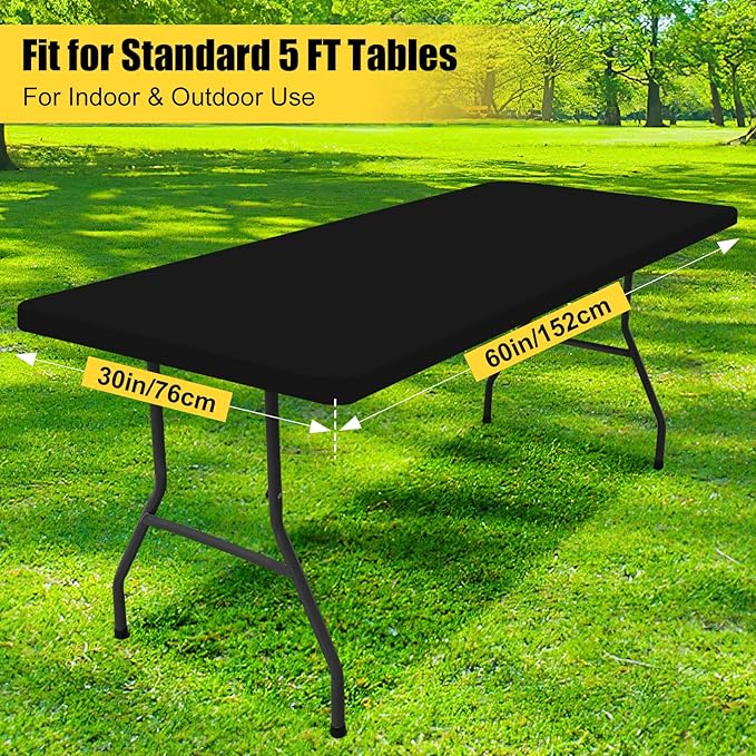 Smiry 2 Pack Rectangle Picnic Table Cloth, Waterproof Elastic Fitted Tablecloths, Washable Polyester Rectangular Patio Table Cover for Camping, Indoor and Outdoor (Black, 30"x60")