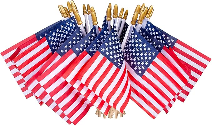 HOOSUN 12 Pcs Small American Flags On Stick,4th of July Decorations Small USA Flag On Stick,Mini 4''x6'' American Flags for Outside,Fourth of July Flag for Yard Lawn,Patriotic Memorial Day Decorations
