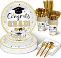 175 Pcs Graduation Tableware Set Party Supplies - Serves 25, Congrats Grad Class of 2025 Disposable Plates, Cups, Napkins, Forks, Spoons, Knives for High School, College Graduation, Prom Decorations