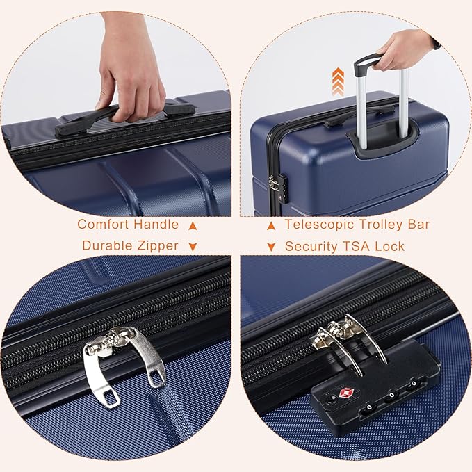 Sweetcrispy Carry on Suitcase, Luggage with Spinner Wheels, Hard Shell ABS, TSA Lock, 20 Inch Blue