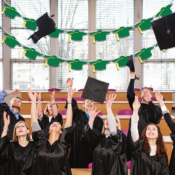 16PCS Green 2025 Graduation Banner, Class of 2025 Banner, Glitter Congrats Grad Banner, High School College Graduation Party Decorations Supplies Decor