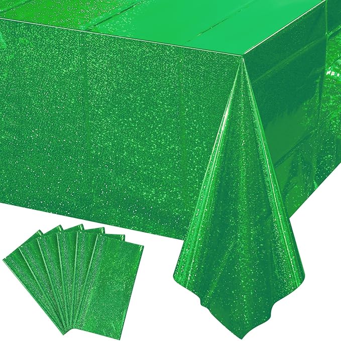 6 Pack Iridescent Green Plastic Tablecloths, Shiny Disposable Laser Rectangle Table Covers, Holographic Foil Tablecloth for St. Patrick's Day Birthday Christmas Witch Theme Party, 54x108Inch