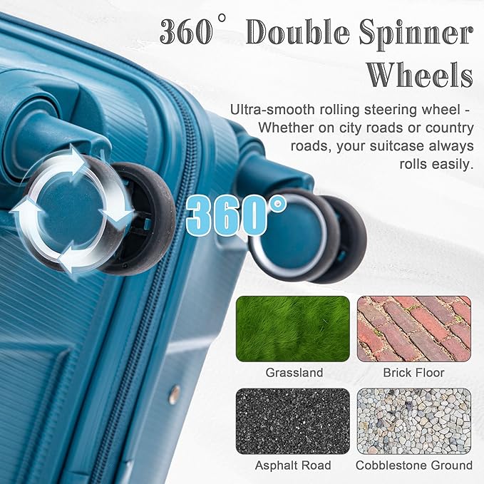 Hardshell 4 Luggage Sets, Lightweight Wave Suitcases with Spinner Wheels