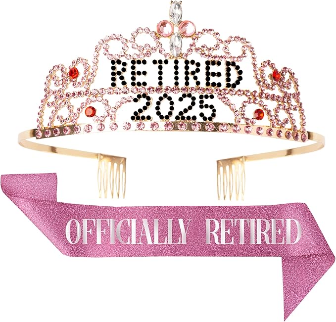 2025 Retirement Tiara & Sash - Officially Retired Sash & Crown for Parties, Events, Gifts, Favors, and Decorations (2025 Pink)