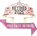 2025 Retirement Tiara & Sash - Officially Retired Sash & Crown for Parties, Events, Gifts, Favors, and Decorations (2025 Pink)