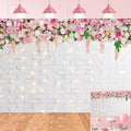 Flower Wall Backdrop Glitter White Brick Wall Mother's Day Flowers Photography Background Mother's Day Wedding Bridal Baby Shower Birthday Party Spring Theme Decor Photo Booth Props (10x8FT)