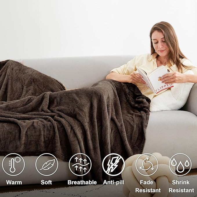 Hansleep Fleece Brown Throw XL Blanket, Super Soft Flannel Fuzzy Plush Cozy Blanket for All Seasons, Brown, Throw XL 50x70 Inches