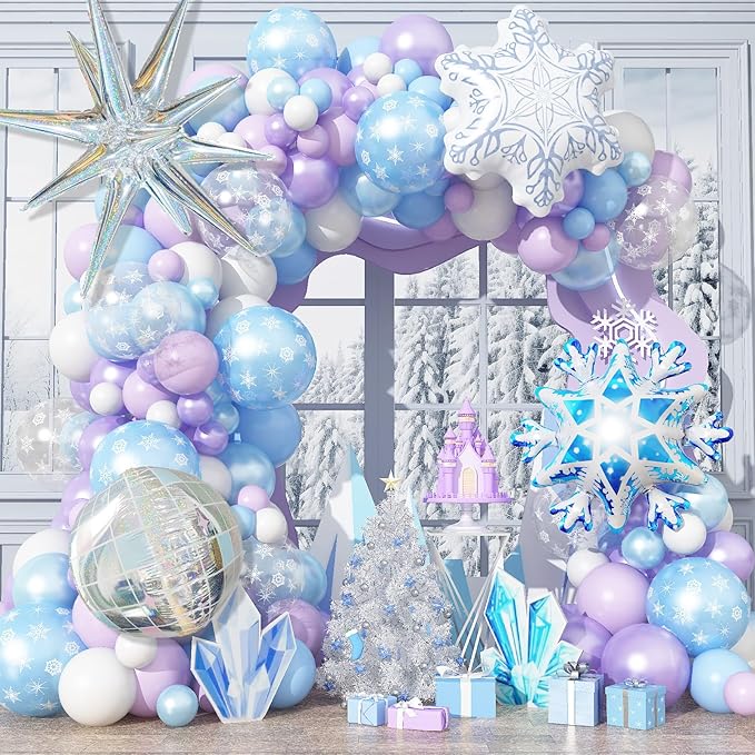 Winter Snowflake Balloon Arch Garland Kit, Winter Wonderlan Decorations Iridescent Blue Purple Balloons for Snow Onederland Princess Christmas Baby Its Cold Outside Baby Shower Birthday Party Supplies