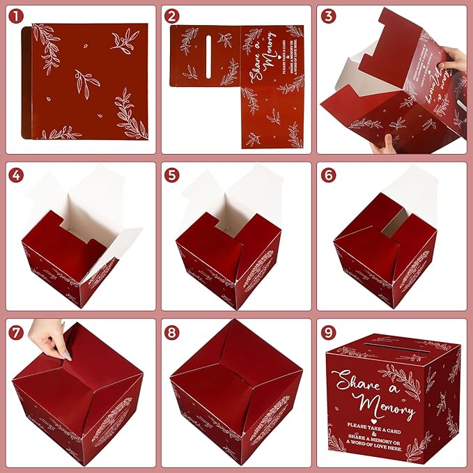Pajean 50 Pcs Share a Memory Cards for Collections of Life, Memory Cards Box for Guest Ideas Funeral Graduation Wedding Bridal Shower Birthday Anniversary Retirement(Red)