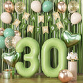 Sage Green 30th Birthday Decorations for Women Men, Dirty 30 Milestone Party Supplies, Sand White & Cream Balloon Kit with Green Number 30 Balloon and Fringe Curtains