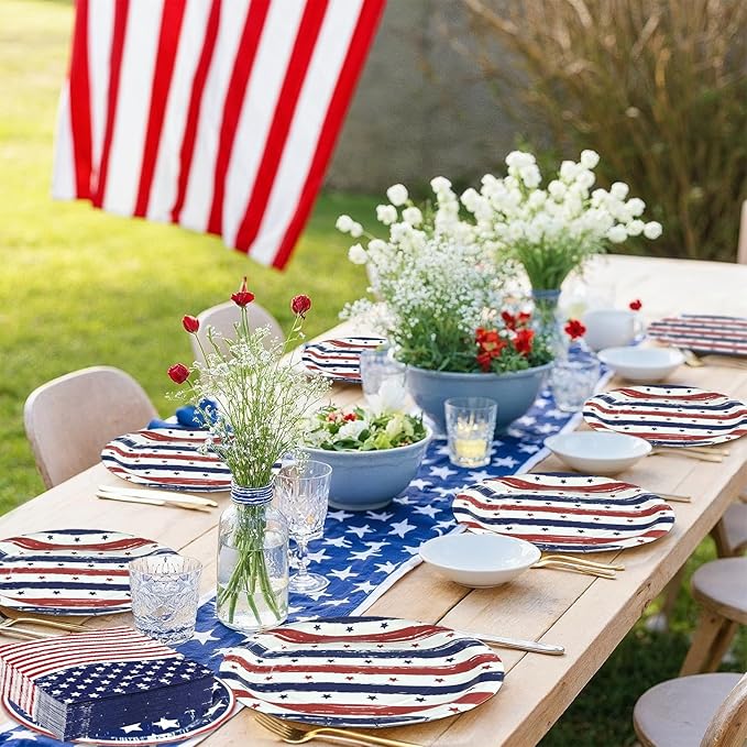 OuMuaMua 75 Pcs American Flag Patriotic Party Plates and Napkins, 4th of July Disposable Tableware Paper Set for Veterans, Election, July 4th Independence Day Party Supplies Decorations, Serves 25