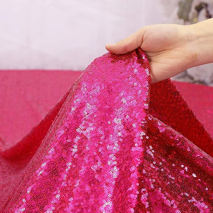 PartyDelight Hot Pink Sequin Backdrop 5x10ft 2 Panels - High Density 3mm Shimmer Sequin Background with 4-Inch Rod Pocket, Sparkly Photography Curtain for Wedding, Stage & Event Decor