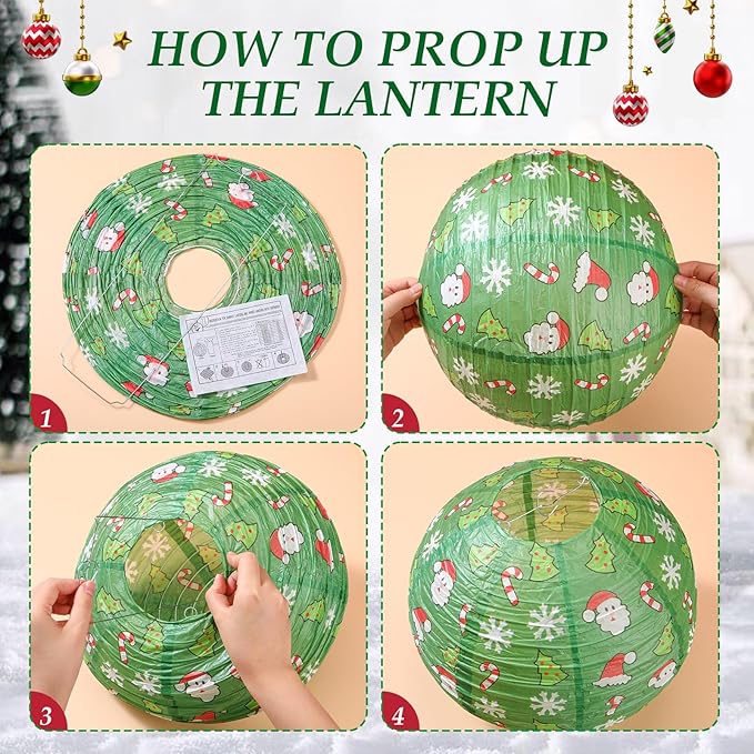 24 Pcs Christmas Hanging Paper Lanterns Party Decorations Red and Green Christmas Lanterns Garland Set Honeycomb Santa Hat 3D Snowman Reindeer Holiday Xmas Ornaments Home Winter Party Decor