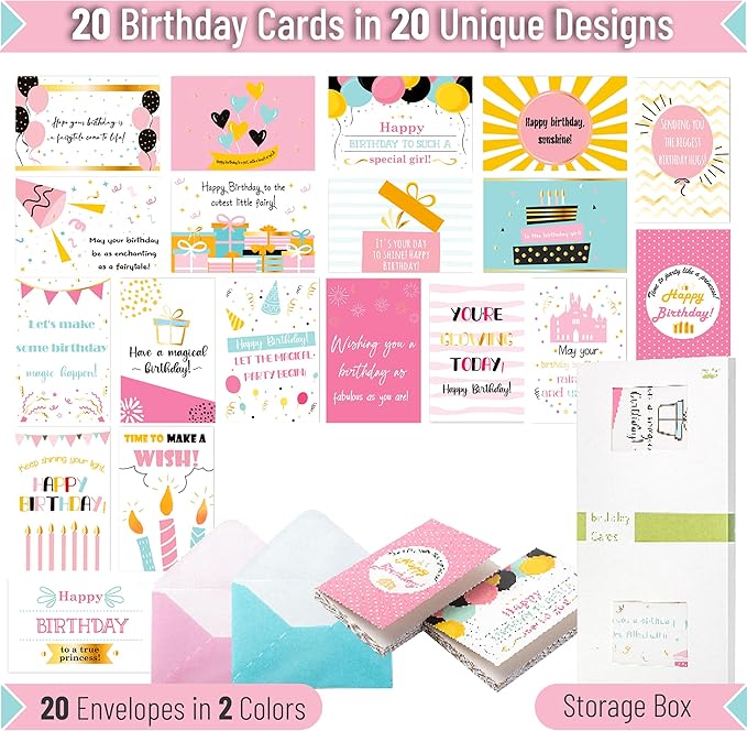 Mr. Pen- Birthday Cards with Envelopes, 20 Pack, 4" x 6", Assorted, Gold Foil, Blank Inside, Greeting Cards Birthday