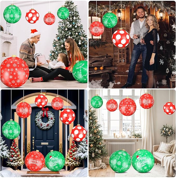 12 Pack Giant Inflatable Christmas Ornaments for Outdoor Decoration, Big Christmas Balls for Front Door Yard Tree Hanging (9 Inch, 12 Inch, 16 Inch)