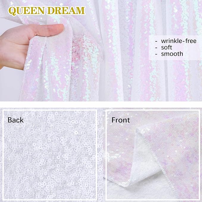 Sparkly White Iridescent Backdrop 4 Pieces 2FTx8FT Sequin Backdrop Curtains for Wedding Party