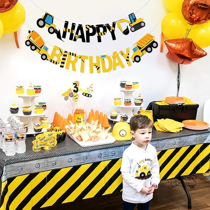Happy Birthday Banner Construction Party Decorations Construction Birthday Party Supplies for Boys 1st 2nd 3rd Construction Birthday Banner Garland Excavator Dump Truck Tractor Sign