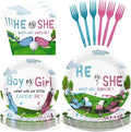 Grencian 96Pcs Golf Gender Reveal Party Supplies He She Theme Plates and Napkins Tableware Sets Pink and Blue Disposable Decoration for Baby Shower Newborn Pregnancy Boy Girl Birthday Party Serve 24