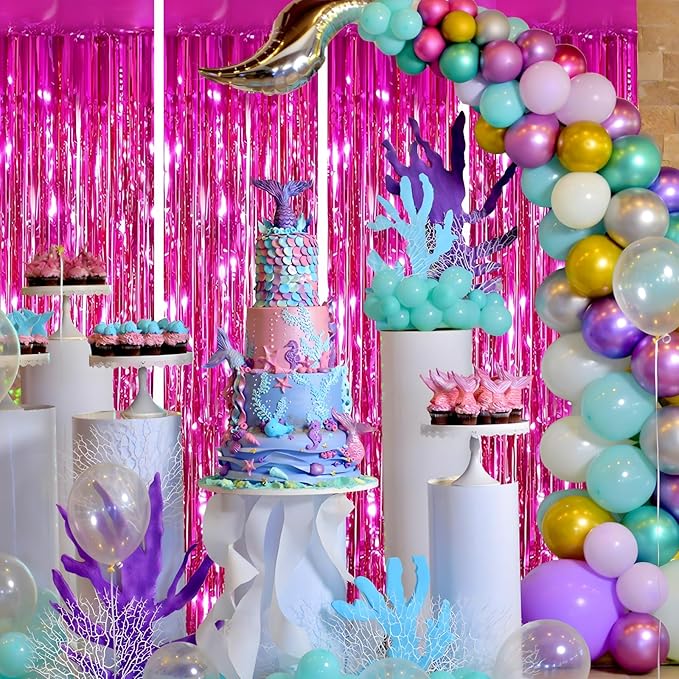 Valentines Day 4 Pack 3.3 * 8.3 ft Foil Curtain Metallic Tinsel Fringe Curtains Photo Booth Props Backdrop for Birthday Wedding Engagement Baby Shower Christmas Holiday Celebration Partyl,Hot Pink