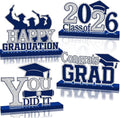 4Pcs Graduation Decorations Class of 2026 Wood Table Centerpieces Congrats Grad Wooden Sign Graduation Table Toppers Congratulate Tiered Tray Decor for 2026 Graduation Party(Navy Blue-Silver)