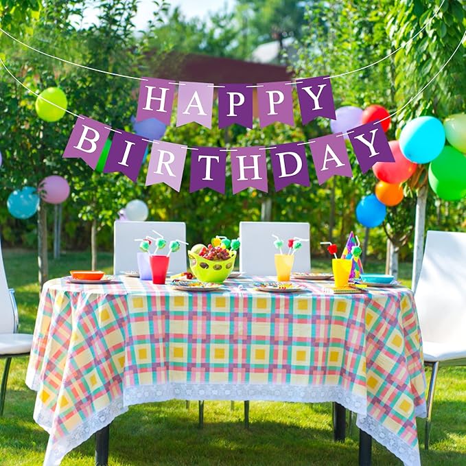 Purple Happy Birthday Banner Sign Happy Birthday Bunting Banner Garland for Kids Girl Woman Birthday Tea Party Decorations Bunting Flag Birthday Party Supplies