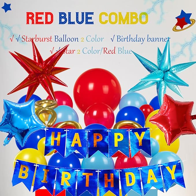 Super Hero Hedgehog Theme party decorations with 107Pcs Red Blue Yellow Gold Balloon Garland Arch Kit foil lightning Star balloons birthday banner for kids cartoon themed Baby Shower decor