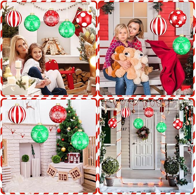 12 Pack Large Christmas Balls, 9 Inch Inflatable Christmas Ornaments for Outdoor Decoration, Big Christmas Ornaments Balls for Front Door Yard Tree Hanging Decoration