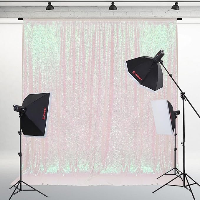 PartyDelight Iridescent White Sequin Backdrop 6x6ft - High Density 3mm Shimmer Sequin Background with 4-Inch Rod Pocket, Sparkly Photography Curtain for Birthday, TikTok & Live Decor