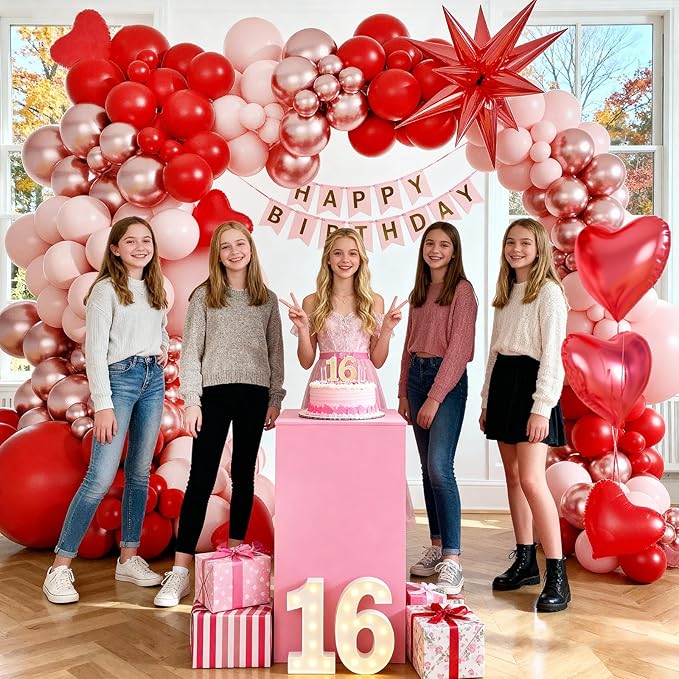 Pink Red Balloon Garland Arch Kit with Heart Balloons for Baby Shower Bridal Shower Wedding Proposal Party Women Birthday Party Galentines Party Special Night Decorations