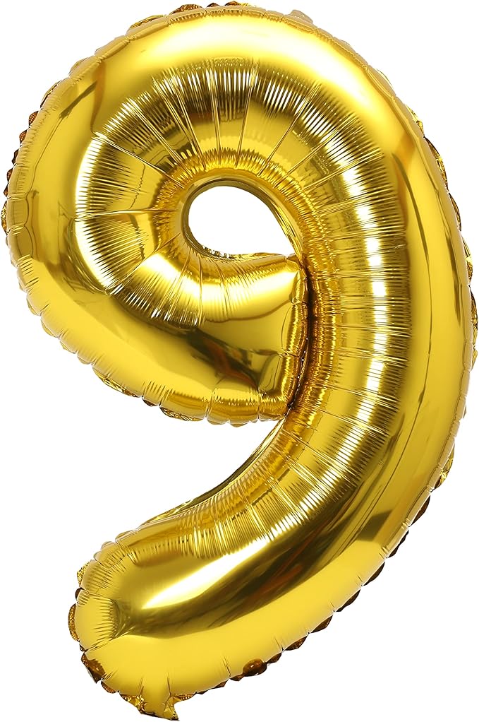YPSelected 32 Inch Large Foil Helium Number Balloon Birthday Wedding Party 0-9 (Gold, 9)