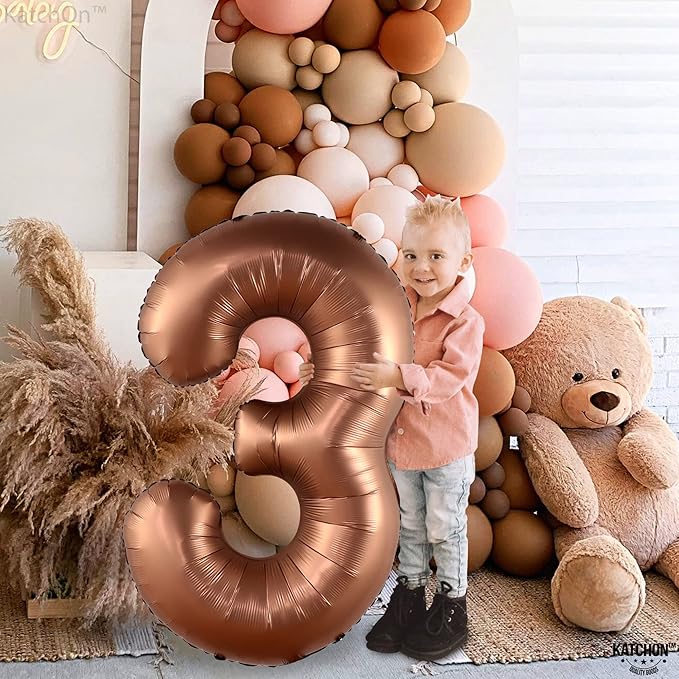 KatchOn, Coffee Brown Number 3 Balloon - 40 Inch | Big Brown 3 Balloon Number, Party Decorations for Girls | 3rd Birthday Decorations for Boys | 3 Foil Balloons, Safari Birthday