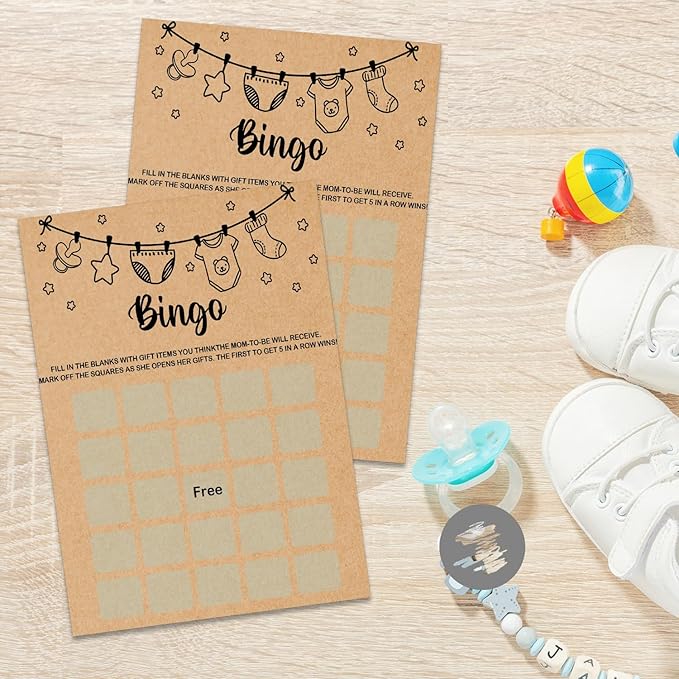 Baby Shower Game, Baby Bingo Game Cards, Baby Shower Party Games Supplies & Activities, Party Activities Ideas Supplies, Baby Shower Ideas, 30 Game Cards Included, Kraft