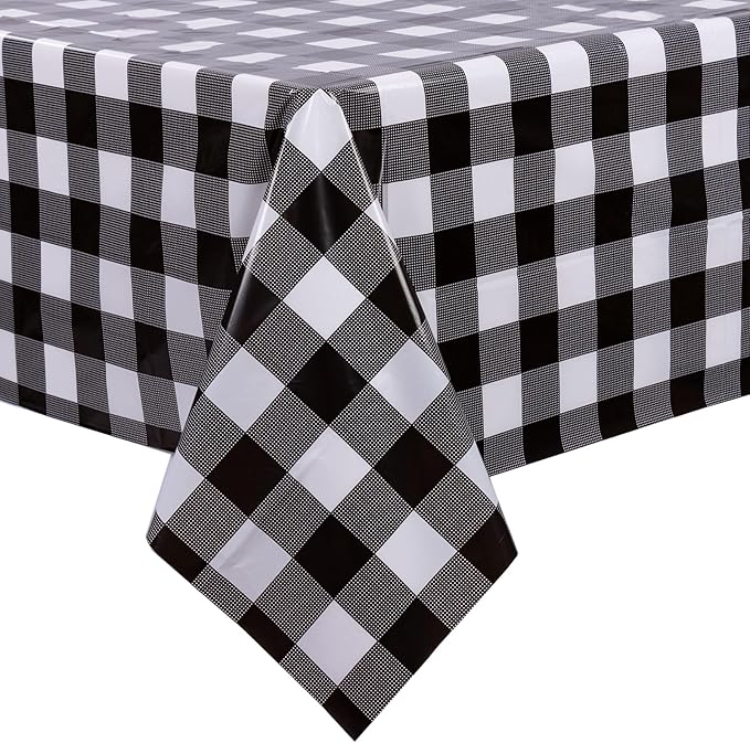 Kesfey 3 Packs Black and White Checkered Tablecloths 54 x 108 Inches Disposable Plastic Checkered Flag Racing Table Cover Waterproof Rectangle Race Car Table Cloth for Picnic Party Retro Celebration