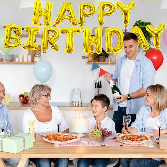 65 Pcs 16 Inches Happy Birthday and 2 Sets A-Z Letter Balloons, DIY Custom Alphabet Mylar Balloons Banner Sign for BDay, Graduation Halloween Thanksgiving Christmas Party Decorations (Gold)