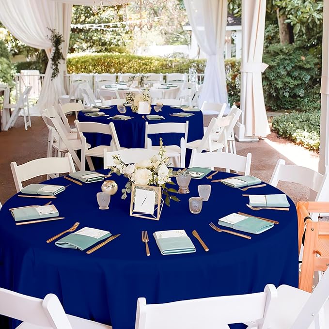 Mulbozy 12 Pack Navy Blue Round Tablecloth, 84 Inches Plastic Table Cover, Premium Disposable Round Party Tablecloth for Restaurant Dinners, Wedding, Grad Party, Baby Shower, Outdoor Camping