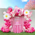 Hot Pink and White Daisy Bow Balloon140pcs with DIY Bow Daisy Balloons for Cute Cartoon Birthday Girl Bow theme Baby Shower Party Coquette birthday decorations