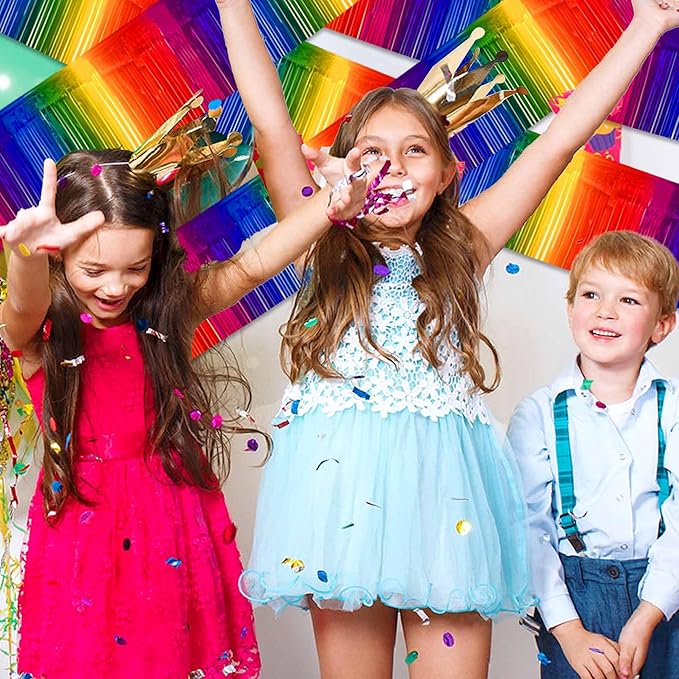 3 Pack 10 Ft Dark Rainbow Foil Fringe Garland Metallic Streamers Tinsel Banner Wall Hanging Garland Backdrop for Parade Floats, Halloween, Christmas, Thanksgiving, New Year Party Decorations