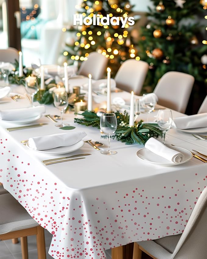 Pureegg Plastic Table Cloth Disposable 8 Pack, 54 x 108 Inch Table Cloths, Graduation Decorations of 2026, Graduation Tablecloths, Rectangle, Plastic Cover, Leakproof & Sturdy, White and Rose Gold