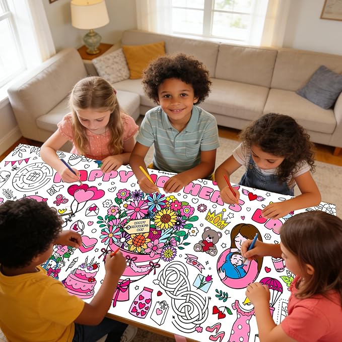Mother's Day Giant Coloring Poster for Kids,30x72Inch Birthday Gift Drawing Paper Coloring Tablecloth DIY Art Crafts Mat,for Kids Party Mother's Day Themed Activity Wall Home Classroom Party Suppiles